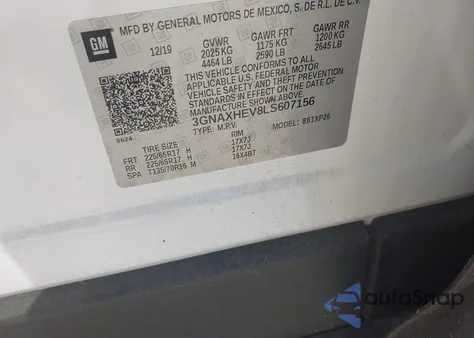 2020 Chevrolet Equinox Fwd Ls z USA, uszkodzony, nr VIN 3GNAXHEV8LS607156